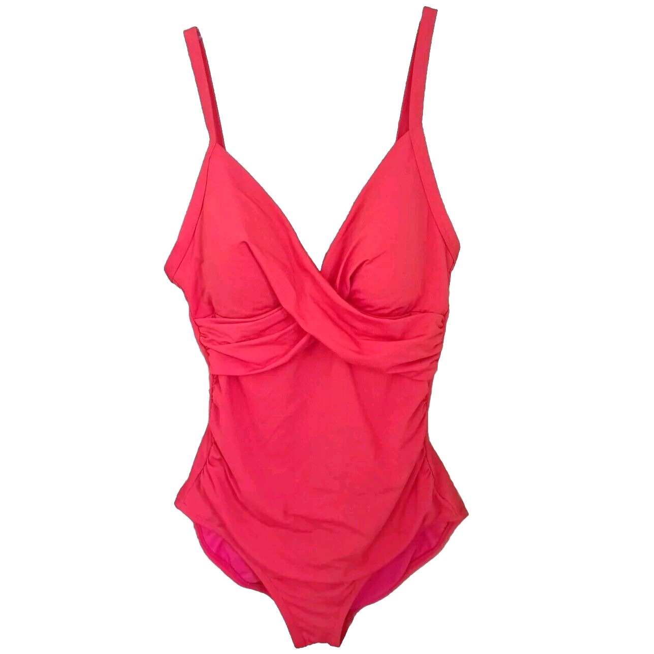 Jantzen Swimsuit Women's 8 Solid Coral One Piece Slimming Ruched Built In Bra
